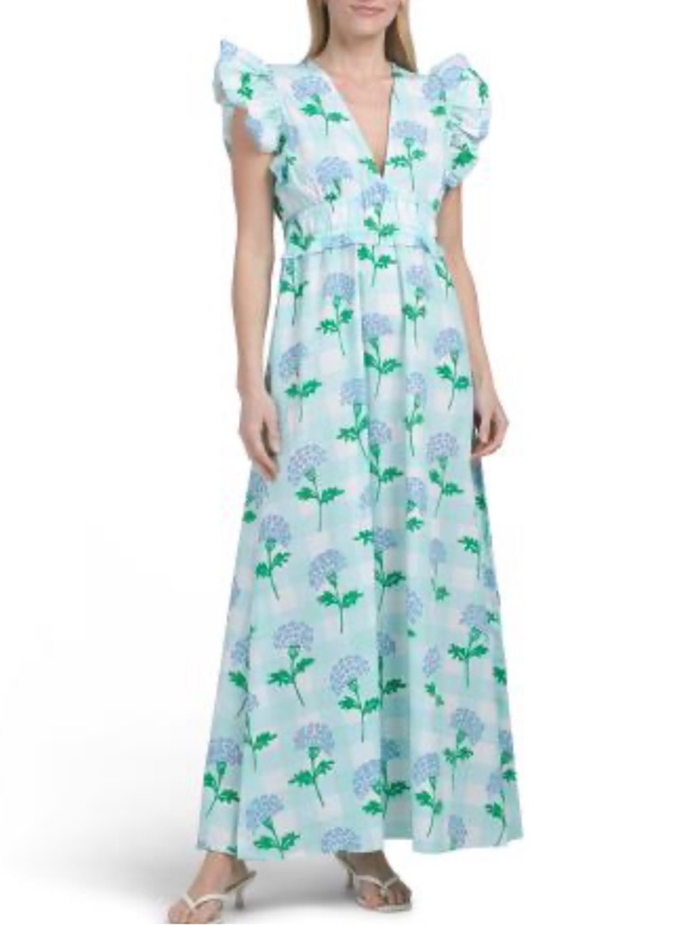 Sail to Sable Light Blue Floral Maxi Dress with Green Floral Print